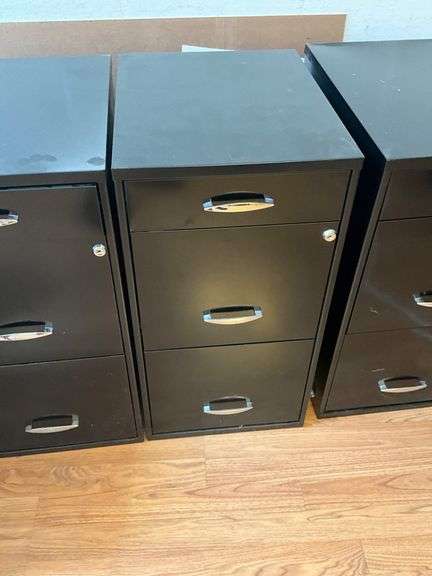 3 Black Metal File Cabinets