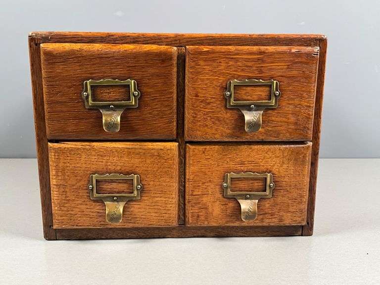 Wooden Four-Drawer Card Catalog with Brass Hardware