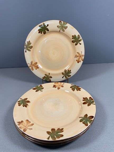 4 Pottery Barn Harvest Plates with Leaf Motif
