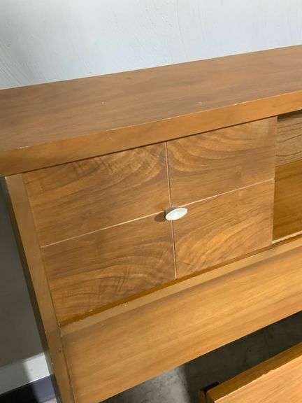 MCM Full-Size Wooden Headboard with Storage and Footboard