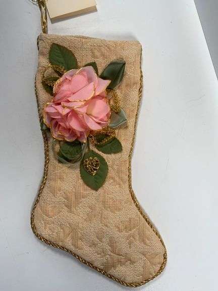 4 Floral Christmas Stockings With Gold Accents