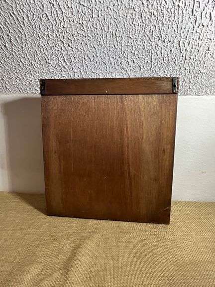 Wooden Display Case With Dual Glass Doors and Divided Compartments