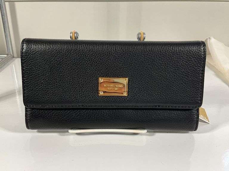 Michael Kors Black Genuine Leather Checkbook Wallet