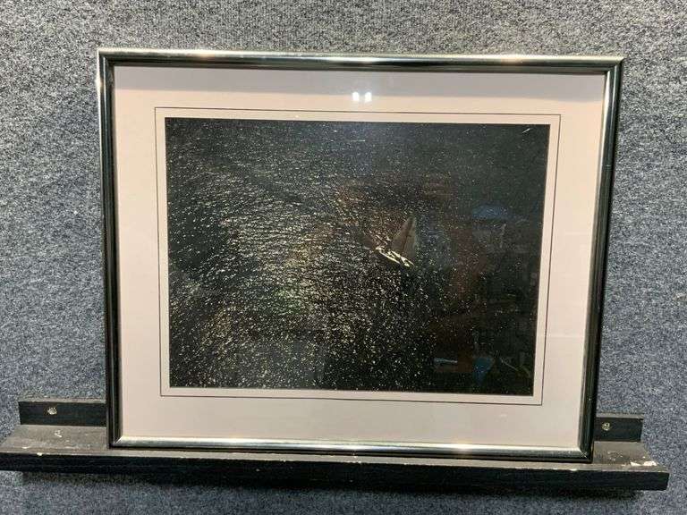 Framed Print Depicting a Sailboat in Water Scene with Silver-Toned Frame