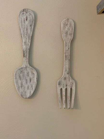 Decorative Fork and Spoon Wall Decor With Distressed Finish