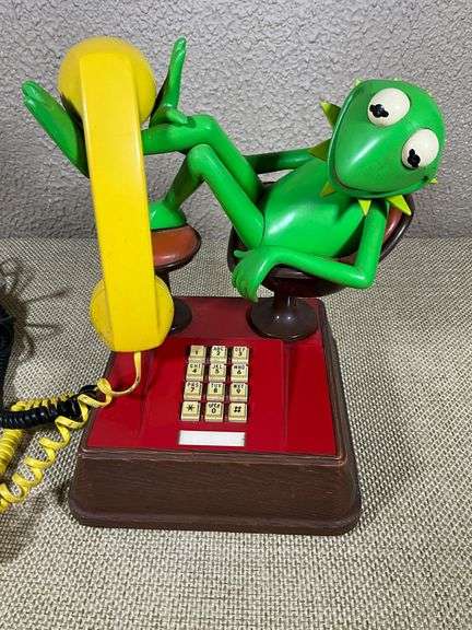Kermit the Frog Telephone with Yellow Handset and Rotary Buttons