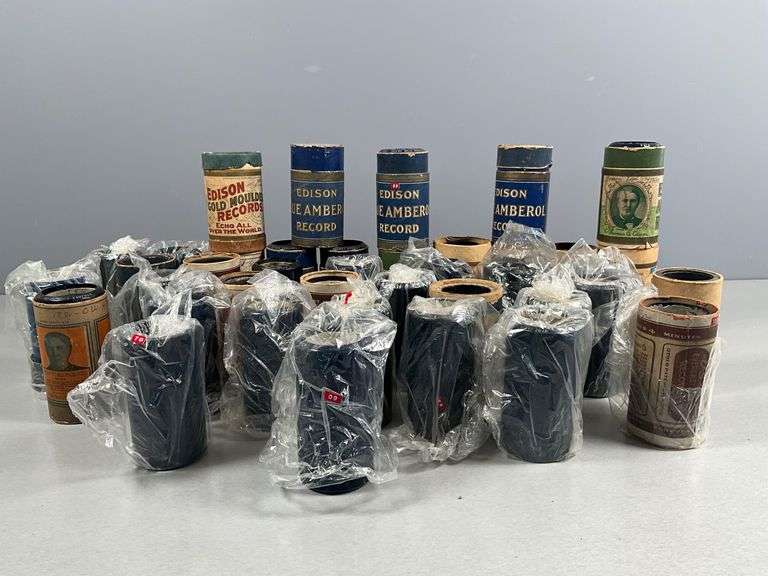 40 Edison Cylinder Phonograph Records, Some with Sleeves