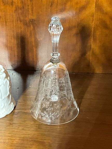 Ceramic Floral Bells and Etched Glass Bell Set