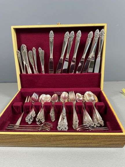 Prestige Silverplate Flatware Set with Wooden Storage Case