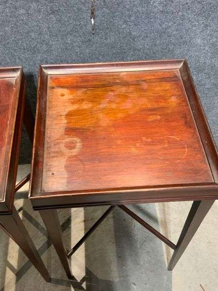 Pair of Lightweight Wood Side Tables with X-Stretcher Base