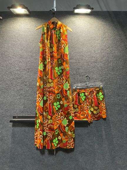 Circa 1960s Multicolor Floral Patterned Dress and Shorts Set