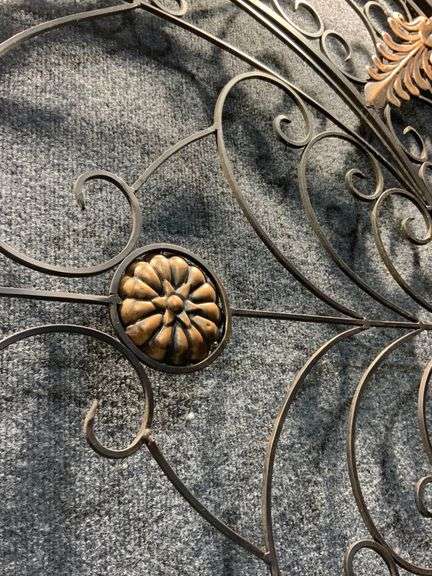 Extra Large Round Metal Decorative Panel with Scrollwork and Gilded Accents