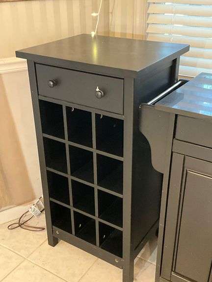 Black Wooden Cabinet With Single Drawer and Grid Storage