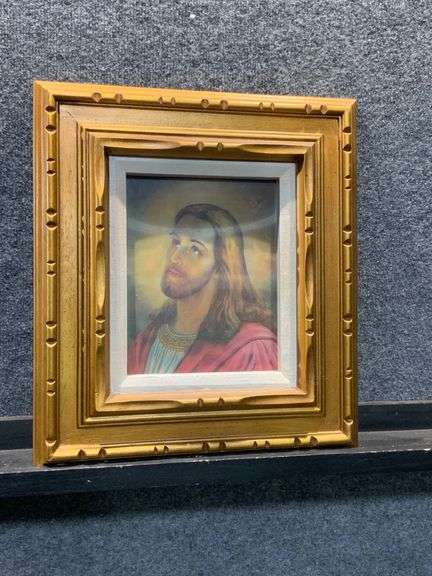 Double-Image Lenticular Religious Artwork in Gold-Toned Frame