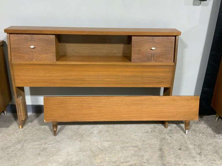 MCM Full-Size Wooden Headboard with Storage and Footboard