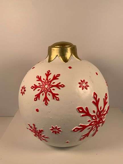 Holiday Time 16.5-Inch White Ornament with Red Snowflakes and Gold Cap