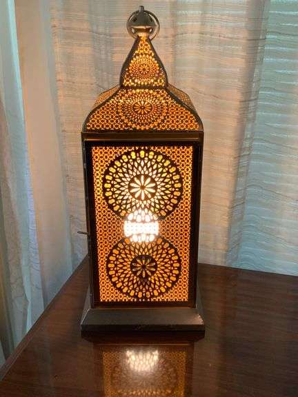 Decorative Metal Lantern with Pierced Design and Light Fixture