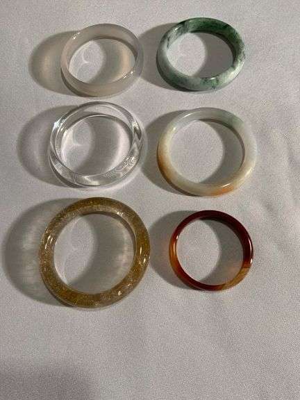 Six Glass Bangle Bracelets in Various Colors and Sizes