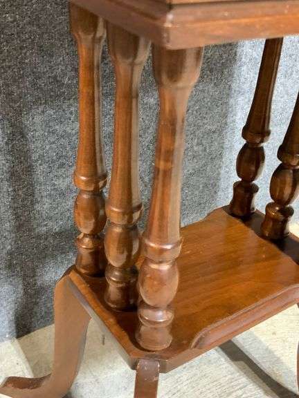 Solid Wood Side Table With Turned Legs and Bottom Shelf
