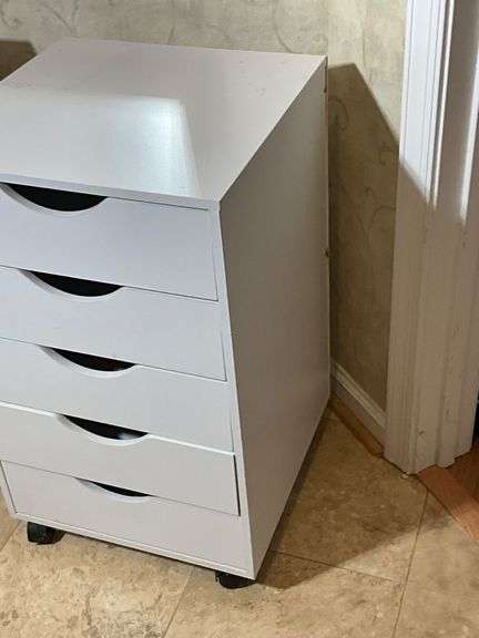 White Four-Drawer Storage Unit on Casters
