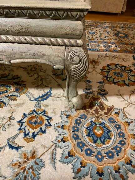 Rectangular Beveled Glass Coffee Table with Carved Base