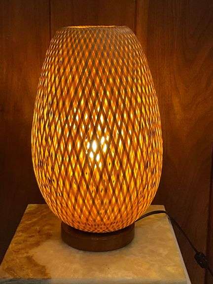 Woven Rattan Table Lamp with Wooden Base