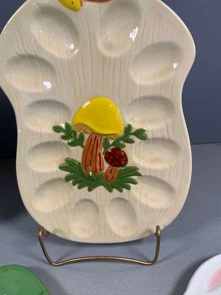 Five Ceramic Deviled Egg Plates with Various Designs