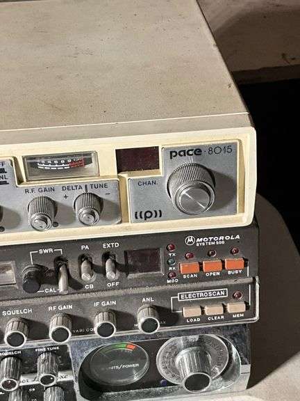 Three Vintage CB Radio Units: Pace 8015, Motorola System 500, and Electroscan
