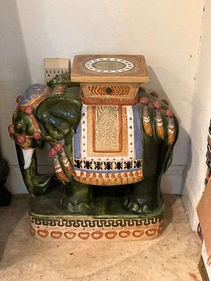 Ceramic Elephant Garden Stool with Painted Detailing