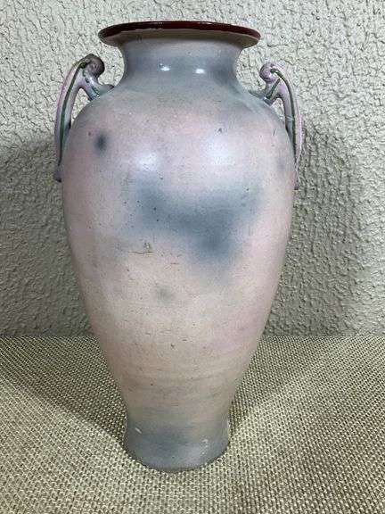 Japanese Ceramic Vase with Floral Relief and Landscape Scene