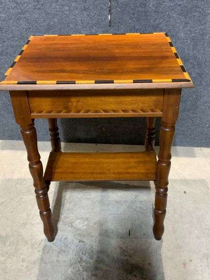 Wooden Side Table With Drawer and Two-Tone Inlayed Top