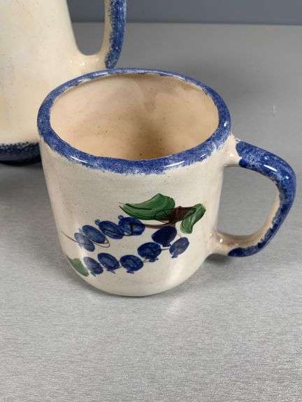 Hand-Painted Ceramic Coffee Pot and Mug Set with Blueberry Design