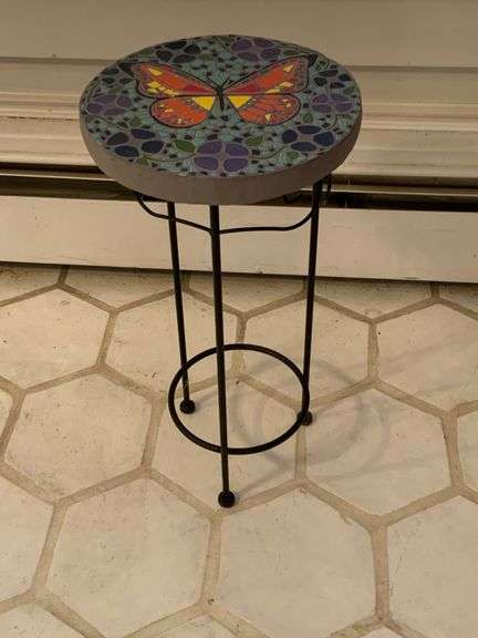 Mosaic Butterfly Accent Table with Metal Base