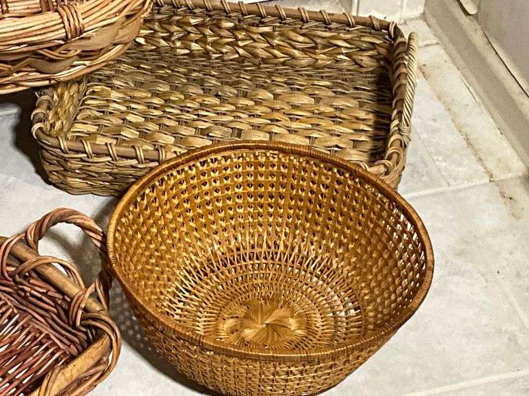 Five Woven Baskets in Various Styles and Sizes