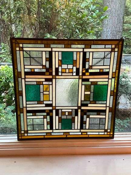 Stained Glass Panel With Geometric Design in Multicolor Glass