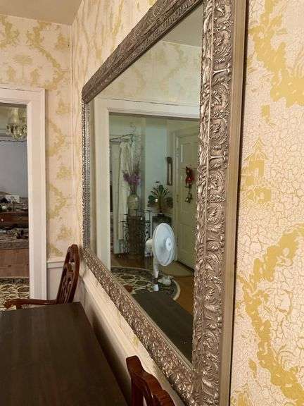 Gold-Tone Framed Wall Mirror with Ornate Detailing