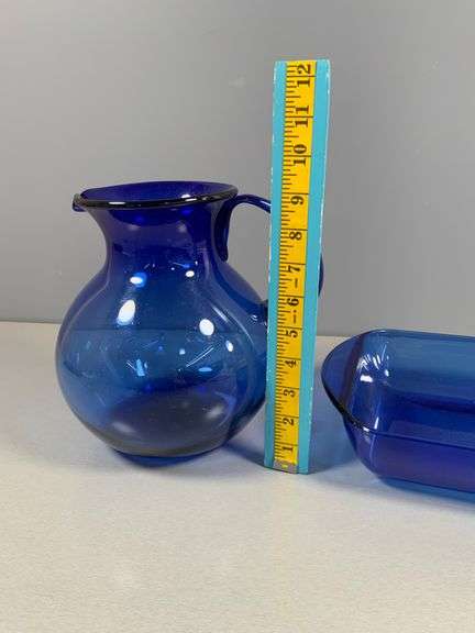 Cobalt Blue Pitcher and Anchor Hocking Baking Dish