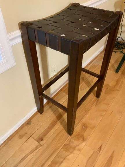 Faux Leather Woven Barstool, 31 Inches Tall