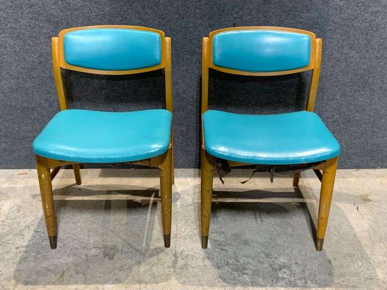 Vintage Chairmasters Inc, Wooden Chairs with Turquoise Vinyl Upholstery