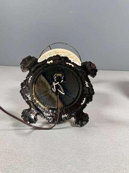 Hand-Painted Electric Hurricane Lamp with Floral Design and Metal Base