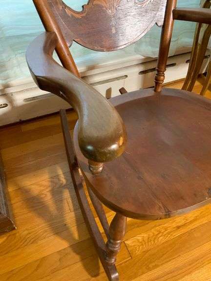Small Wooden Rocking Chair with Decorative Backrest