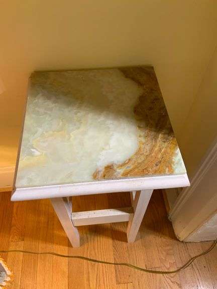 Small Wooden Table With Removable Marble Tile Top