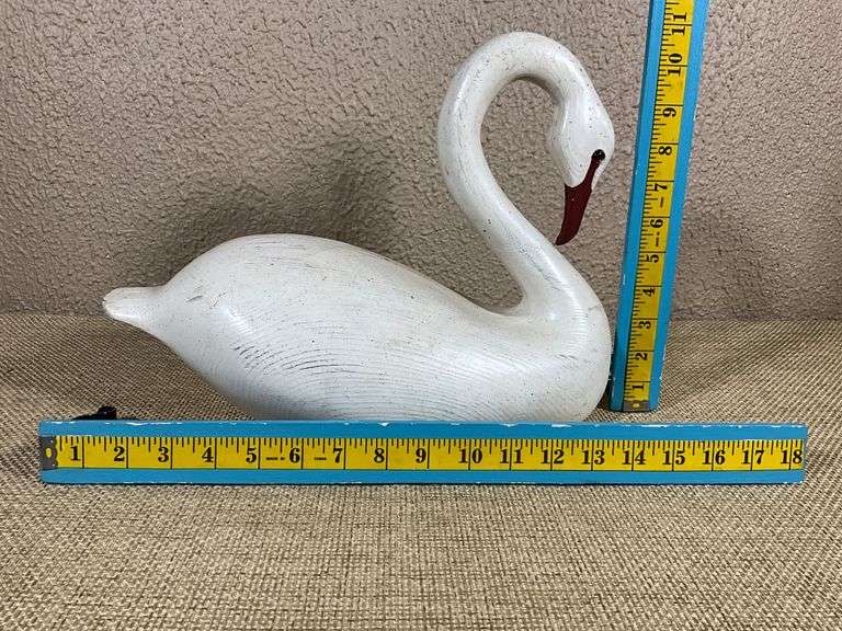 Handcrafted White Swan Wooden Figurine with Red Accents