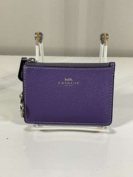 Coach Purple Card Holder With ID Window and Key Ring