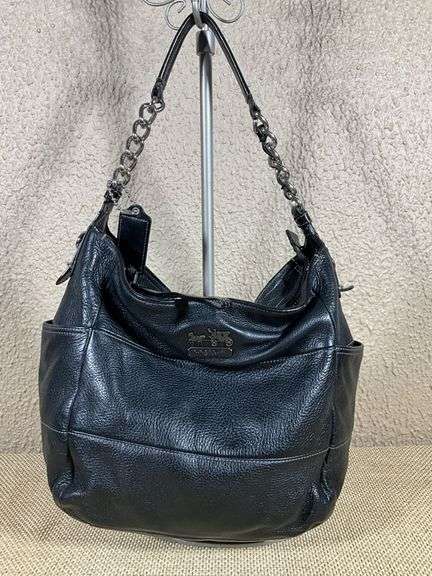 Coach Black Leather Handbag With Chain Straps