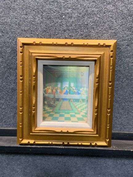 Double-Image Lenticular Religious Artwork in Gold-Toned Frame