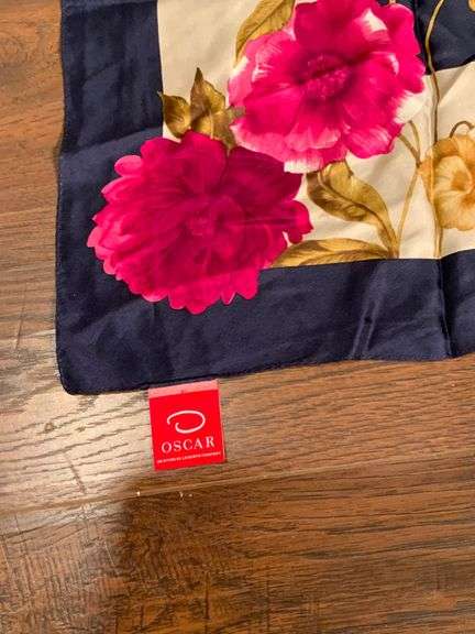 Oscar Navy Silk Scarf with Floral Design