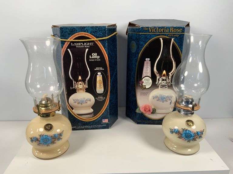 Lamplight Victoria Rose Oil Lamps with Original Boxes
