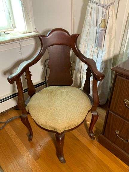 Wooden Armchair With Upholstered Seat on Casters