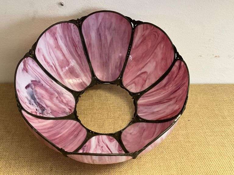Pink Slag Glass Lamp Shade with Petal Design and Detailing